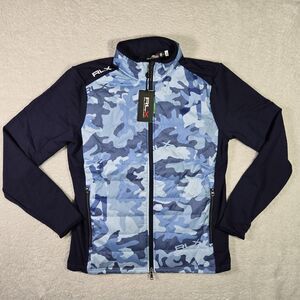 $268 RLX Ralph Lauren Hybrid Mens Medium Navy Camo Golf Quilted Jacket Wool M